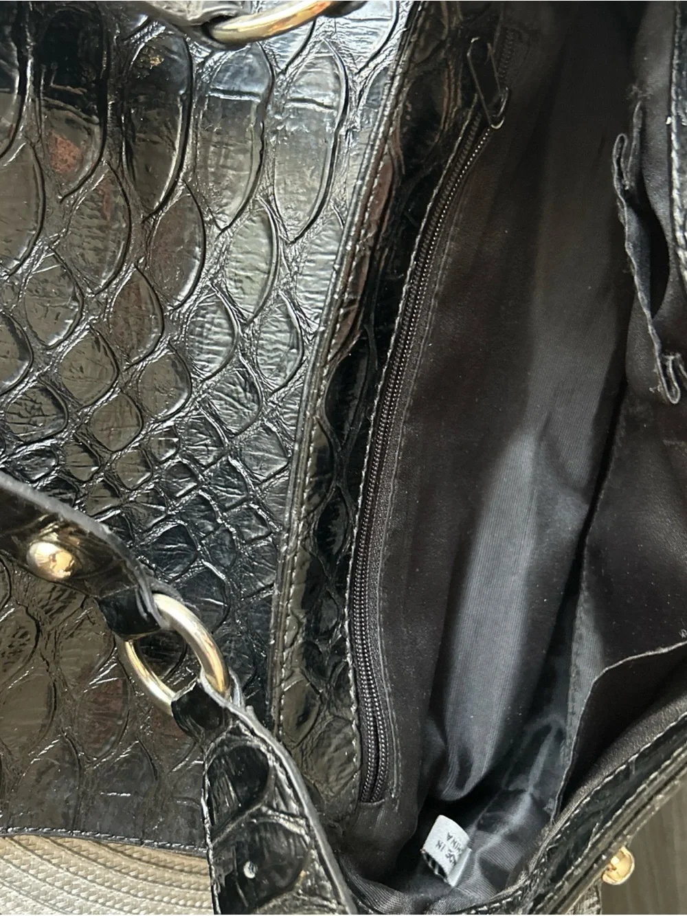 Guess Black Purse Croc-Embossed faux leather with large Silver Logo studded Y2K